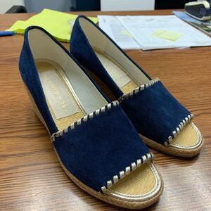 Jack Rogers Palmer Navy Suede Open Toe Wedge sz 6-1/2 NWOT